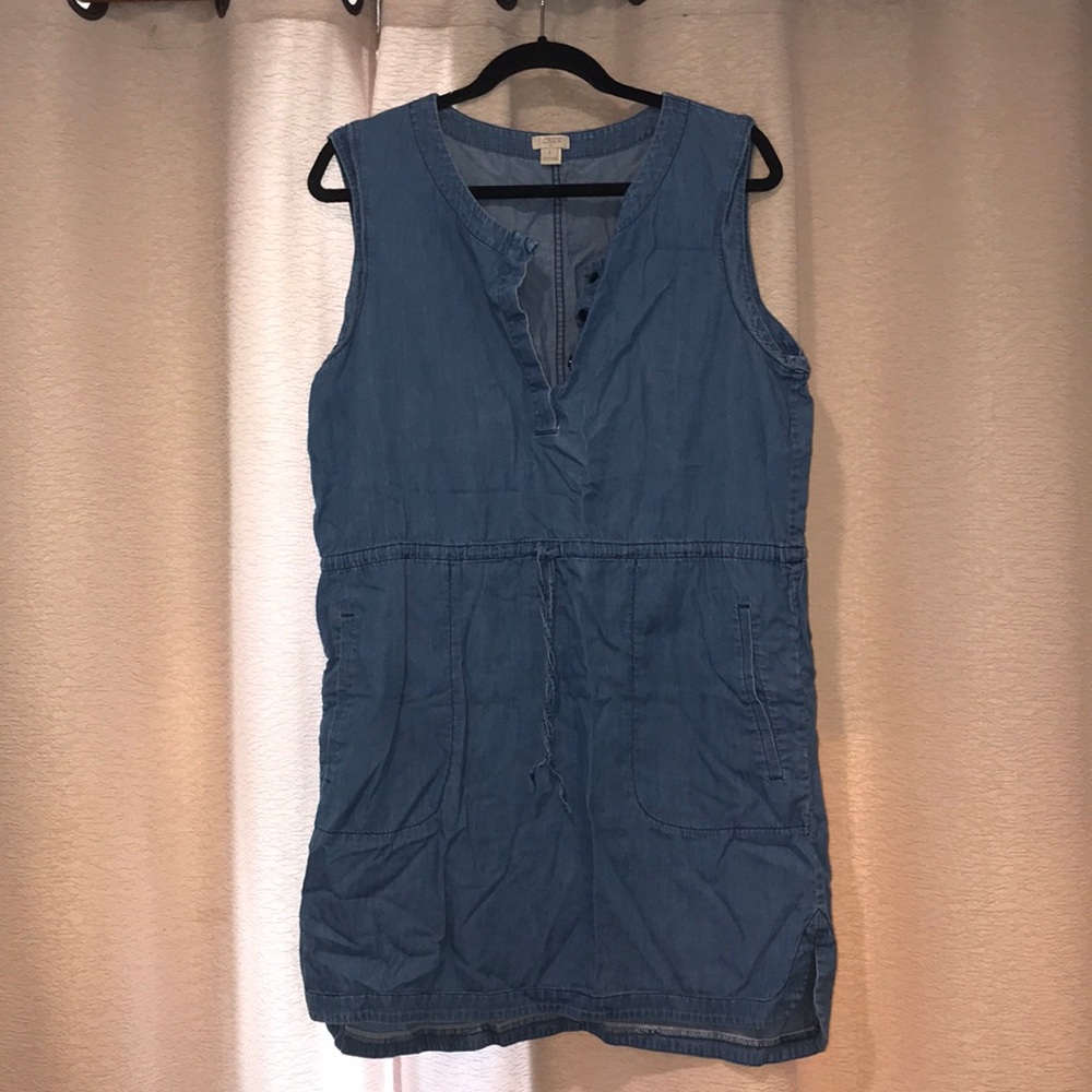 J. Crew Button Up Denim Tie Waist Dress (L)
